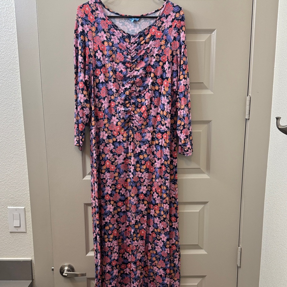 Draper James Navy Floral Dress with Pink and Orange Accents
